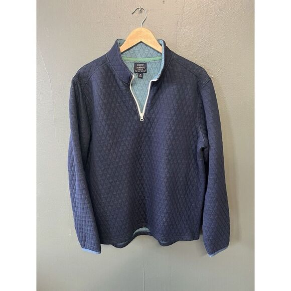 J. Crew Mens Blue 1/4 Zip Quilted Pullover Fleece Sweatshirt Size XL - Picture 1 of 3